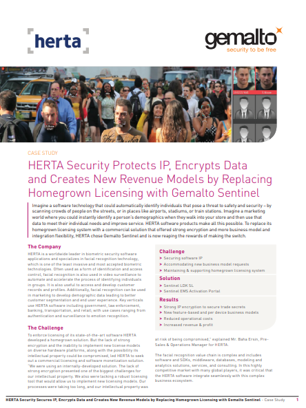 HERTA Security Protects IP, Encrypts Data and Creates New Revenue Models by Replacing Homegrown Licensing with Gemalto Sentinel